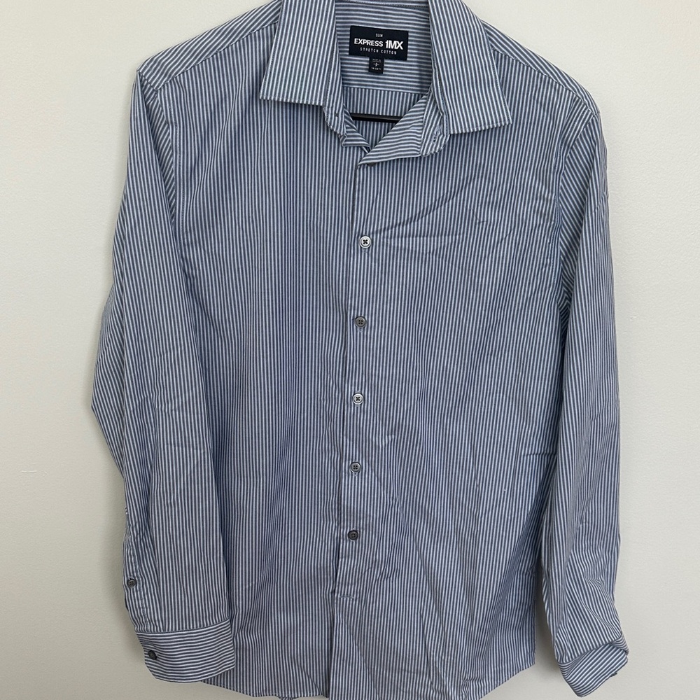 Express Men's Navy Pinstripe Dress Shirt